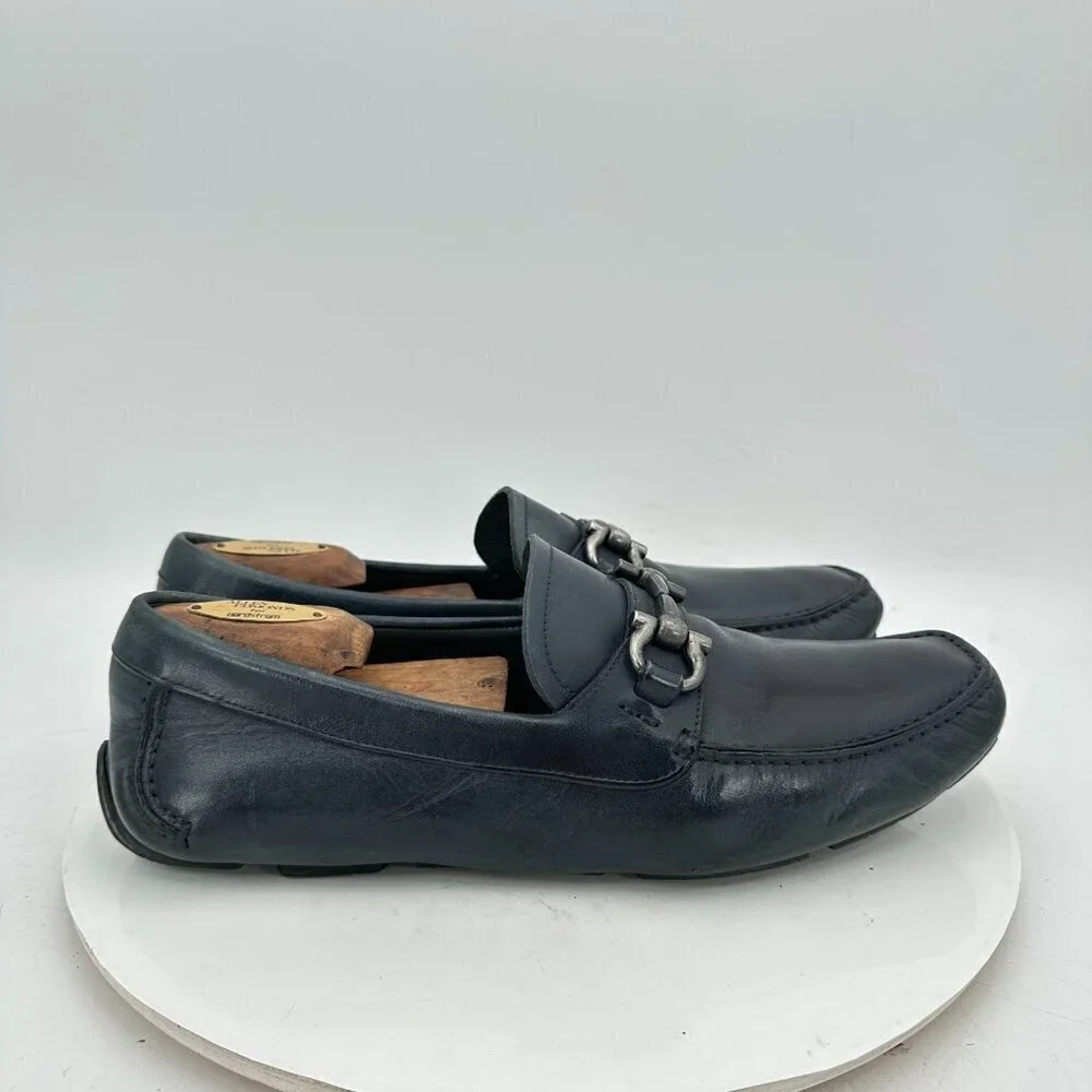 Salvatore Ferragamo Men Size 8.5EE Dark Green Leather Horsebit Loafer Shoes